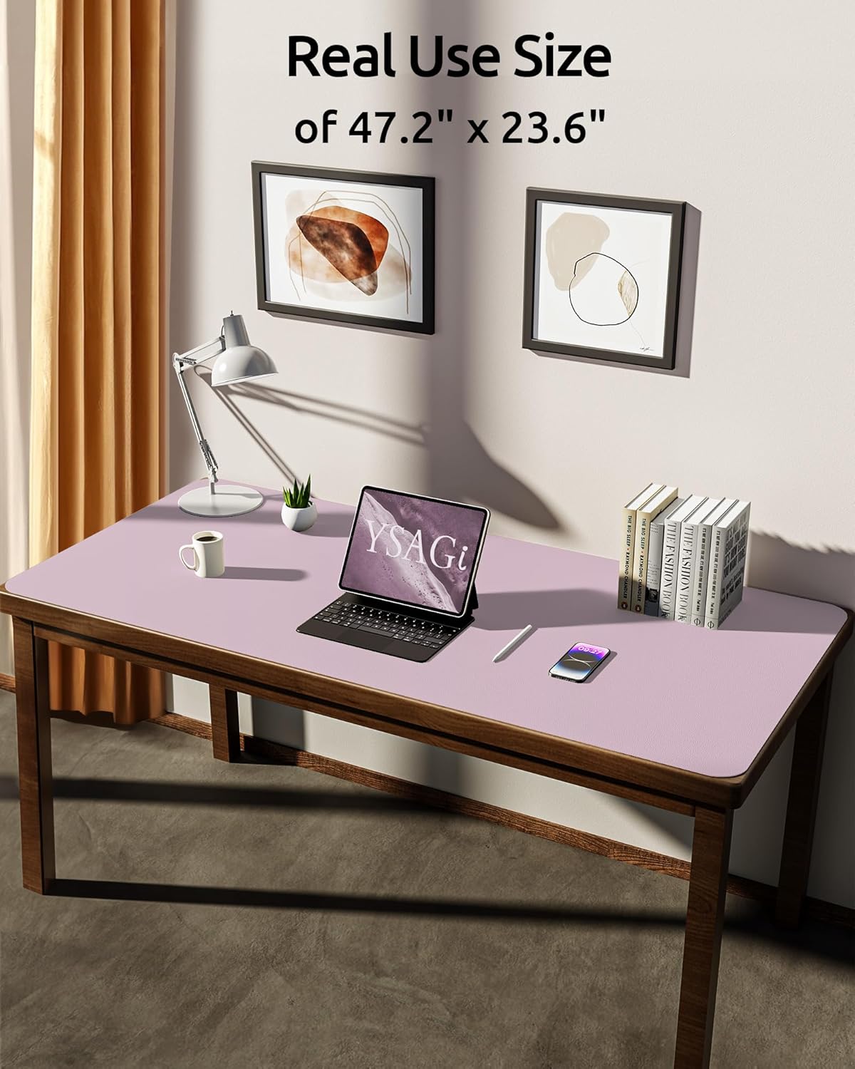YSAGi Leather Desk Pad Protector, Office Desk Mat, Large Mouse Pad, Non-Slip PU Leather Desk Blotter, Laptop Desk Pad, Waterproof Desk Writing Pad for Office and Home(Grayish Lavender, 47.2" x 23.6")
