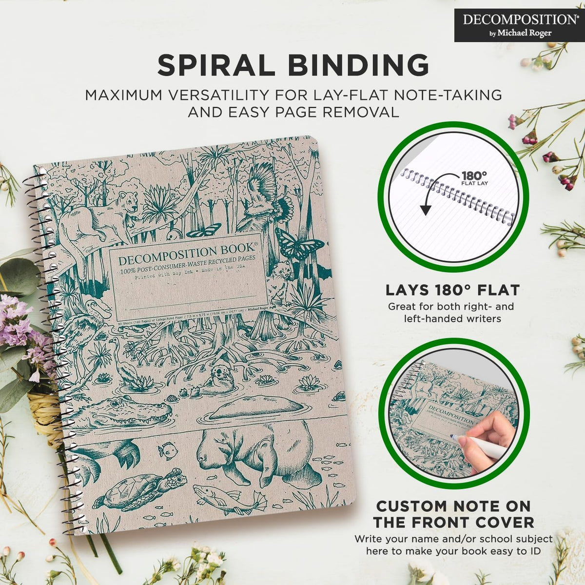 Decomposition 24-Pack Everglades College Ruled Spiral Notebooks – 9.75" x 7.5" Journal, 160 Lined Pages Each – 100% Recycled Paper – Bulk Notebooks for Schools, Offices & Institutions – Made in USA