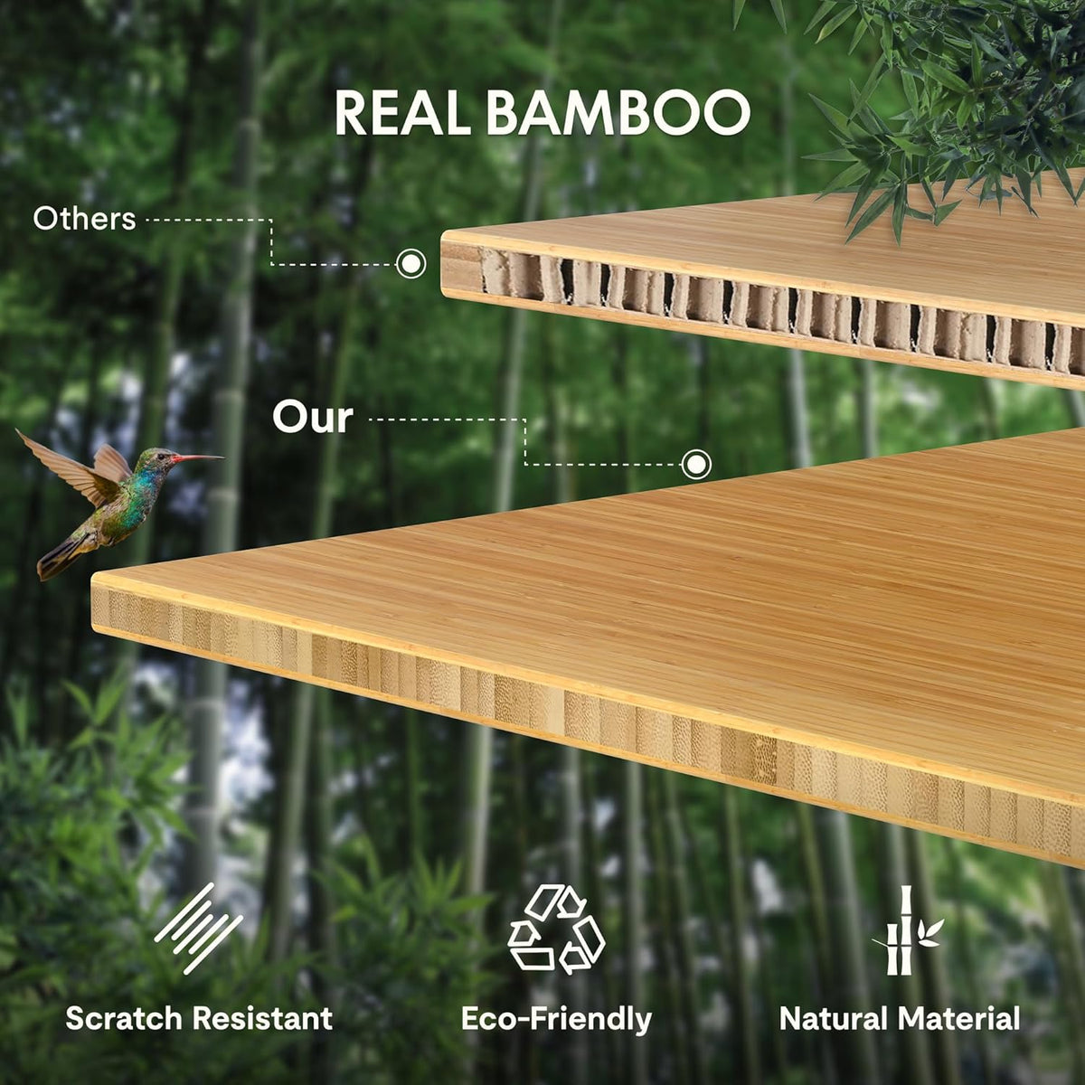FLEXISPOT EN2 Whole-Piece Bamboo Standing Desk with Clamp Power Strip, 48 x 24 Electric Stand Up Height Adjustable Desk with Cable Management (White Frame + 48" Bamboo Top, 2 Packages)