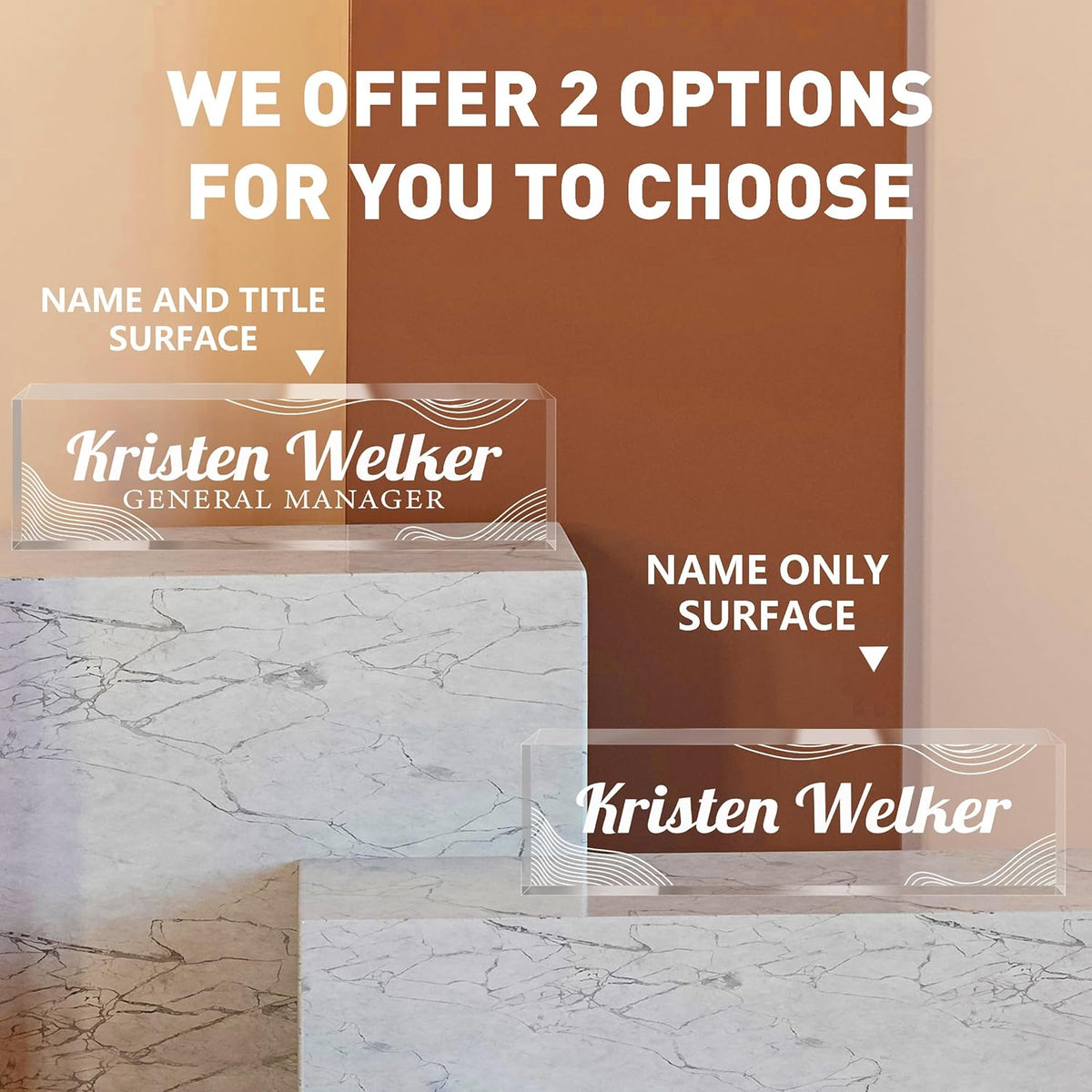Personalized Name Plate for Desk - Custom Engraved Name Plates for Man - Boss Day Gifts for Boss - Acrylic Office Decor Appreciation Gifts for Teacher Nurse Coworker Social Worker (White Lines)