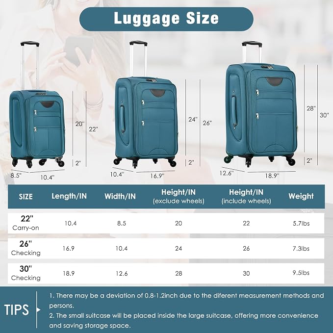 Merax Softside Luggage Set Softshell Lightweight 3 Piece Spinner Suitcase
