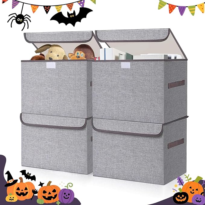 Large 22 Quart Linen Fabric Foldable Storage Bin Cube Organizer Basket
