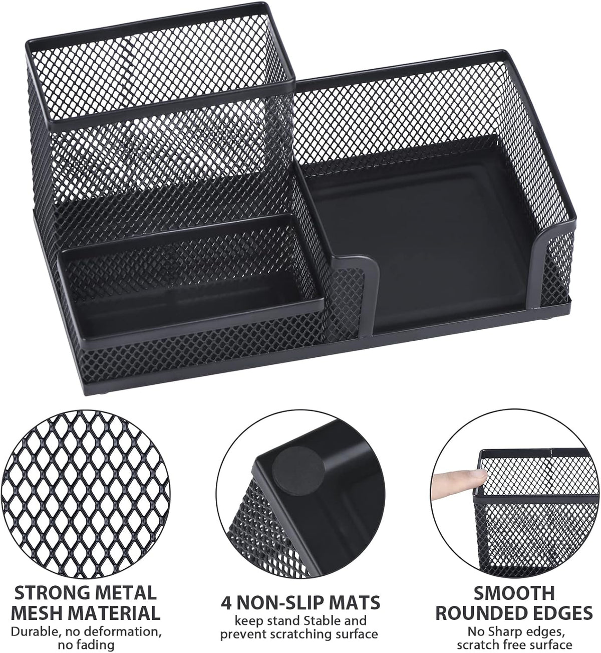 2 Pieces Pen Holder for Desk Mesh Metal Pencil Holders Pen Cup Marker Holder Desk Caddy with Sticky Notes Holder Pen Organizer for Office Supplies Workspace School Home Black