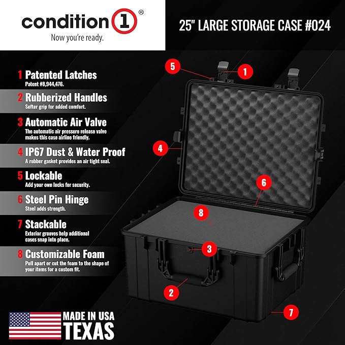 Condition 1 25" Large Heavy-Duty Protective Waterproof Hard Case, Model 024