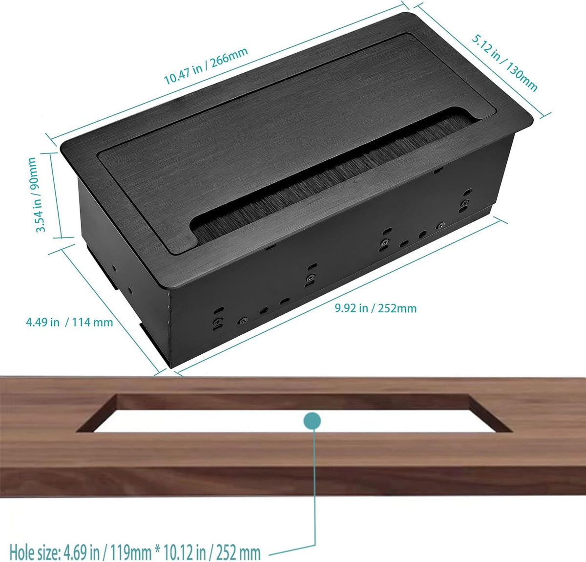 Embedded mesa Power Outlet Box, Table Power Multimedia Connectivity Box for Conference Study Room Home with 4 AC Outlet,USB-C Port Fast Charge 18W Length 4.9FT Power Cable (Brushed Black)