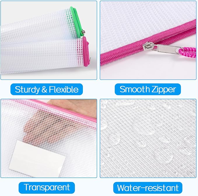 Sooez 14 Pack Mesh Zipper Pouch Bags, A4 Letter Size, Zipper Bags