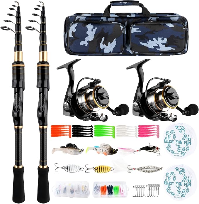 mouhike Carbon Fiber Telescopic Fishing Rod Reel Combo Lightweight Collapsible