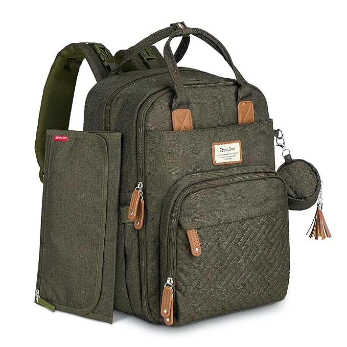 RUVALINO Diaper Bag Backpack, Large Capacity, Waterproof, Olive Green