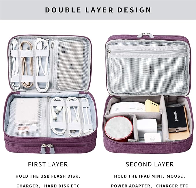 mygreen Electronics Travel Organizer Storage Bag, Double Layer Universal