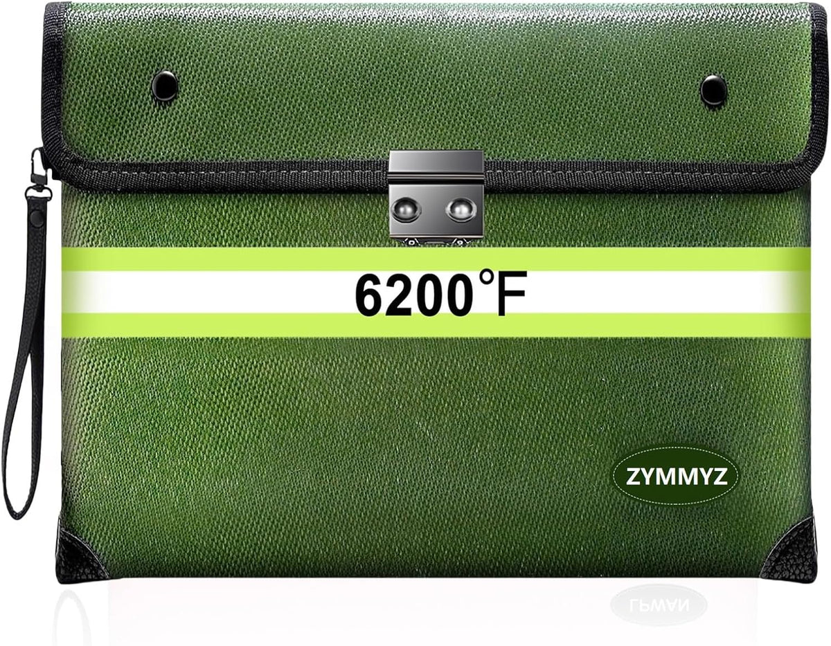 6200°F Fireproof Money Bag with Lock,9 Layers of Heat Insulated Materials,Upgraded Fireproof Zipper/Reflective Strip,Water Resistant Fire Proof for Cash,A5 documents（Not Suitable for A4 Files）