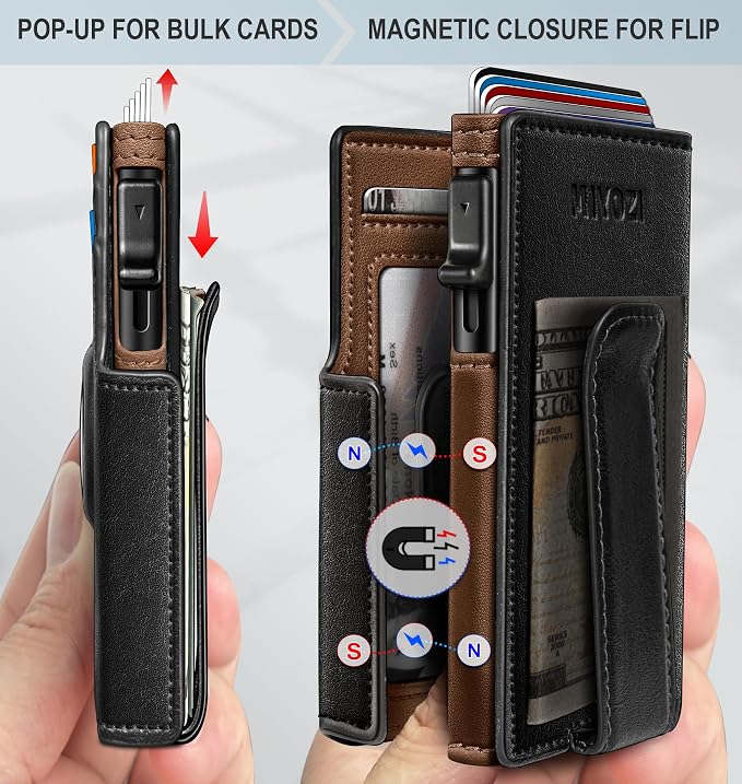 Airtag Wallet for Men, with Money Clip 10 Cards Metal Case Smart Slim Pop Up