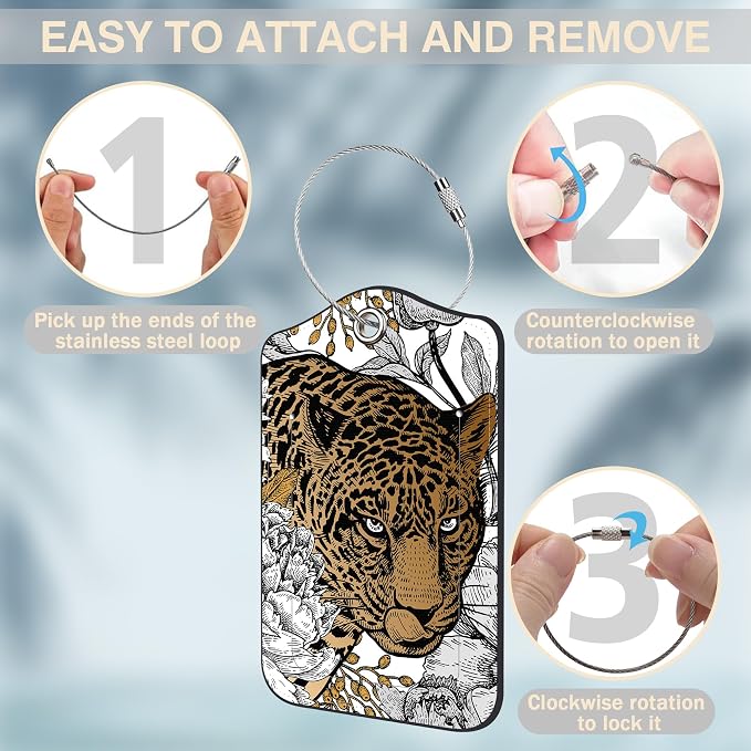 Leopard and Peony Flower Set of 2 Luggage Tags