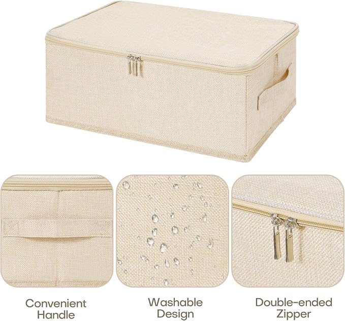 ANMINY 3PCS Storage Bins with Zipper Lids 13 Qt Lidded Fabric Storage Boxes