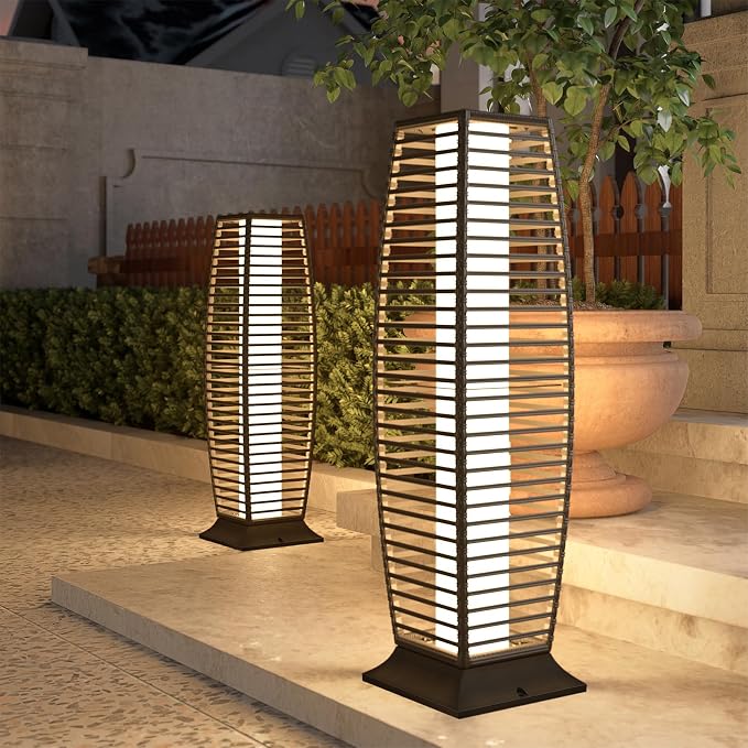 Grand patio 2-Piece Outdoor Floor Lamp Solar Powered Lantern Waterproof Wicker