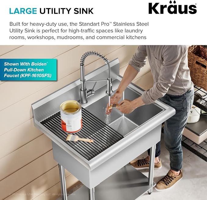 KRAUS Standart Pro 32 Inch 18-Gauge Stainless Steel Scullery Sink, 24 Gallon