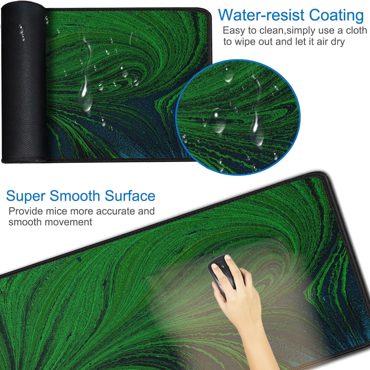 Large Mouse Pad, 31.5x15.7 inch Large Extended Computer Keyboard Mouse Mat, Water Resist Non-Slip Mousepad Rubber Base Long XXL Desk Mouse Pad for Work & Gaming, Office & Home, Dark Green