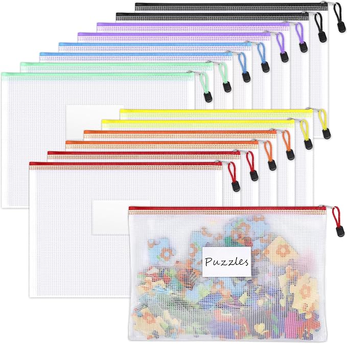 Sooez 14 Pack Mesh Zipper Pouch Bags, A4 Letter Size, Zipper Bags
