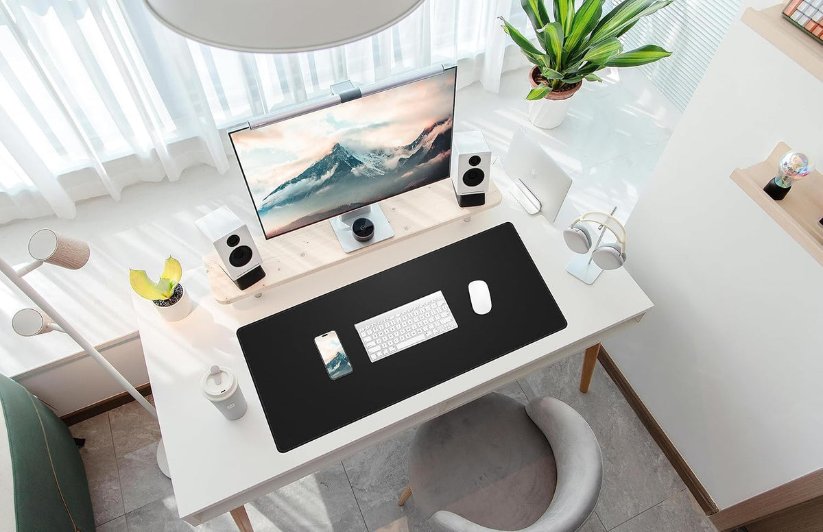 Leather Desk Pad Protector, Office Desk Mat, Large Mouse Pad,Cork Desk Mat, Laptop Desk Pad, Waterproof Desk Writing Pad for Office and Home (35in*17in, Black)