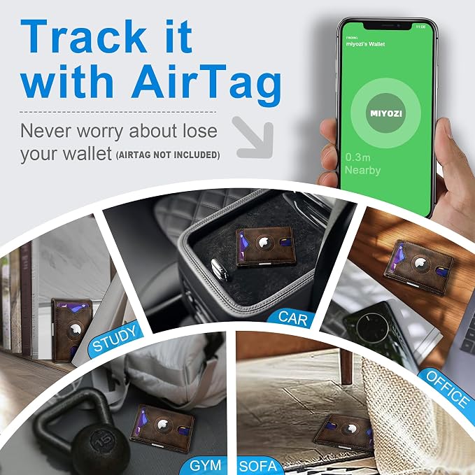 Airtag Wallet for Men, with Money Clip 11 Cards Slim Front Pocket Leather RFID