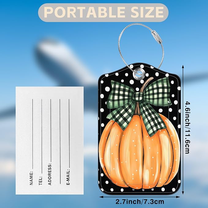 2 Pcs Pumpkin with Checkered Bow Luggage Tags