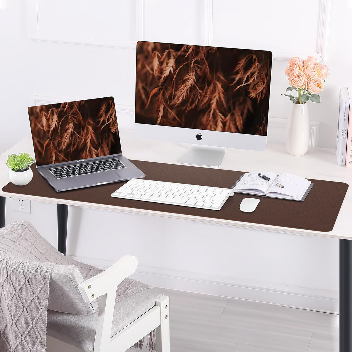 Desk Mat,35.4" x 17" Leather Desk mat,Desk matt for Desktop,Large Mouse Pad,Office Desk mat,Waterproof Desk Blotter pad for Office&Home(Coffee)