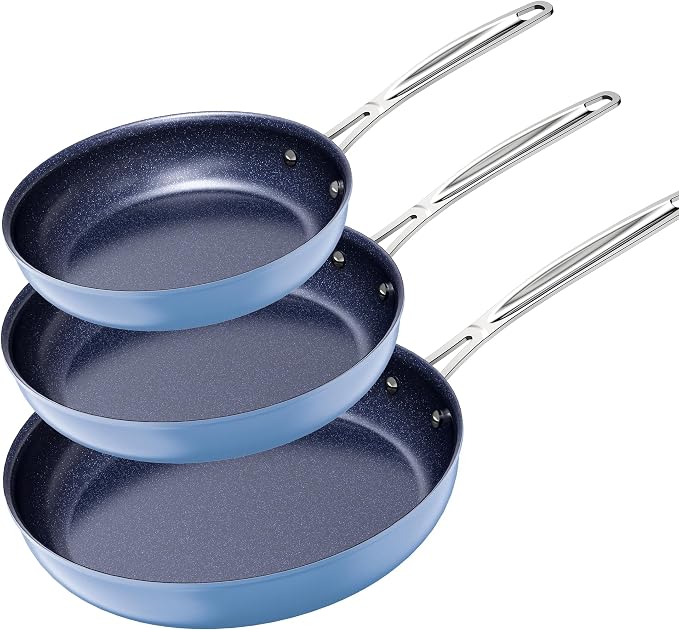 Nuwave 3-Piece Fry Pan Set, 12” Forged Lightweight, G10 Healthy Duralon Blue