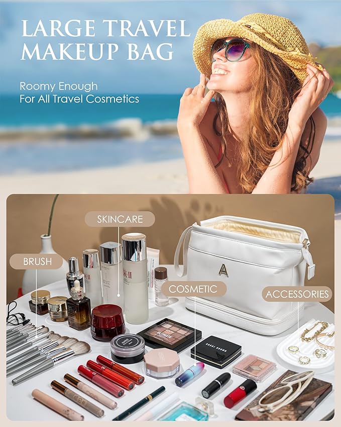 Women Gifts, Initial Makeup Bag, Personalized Double Layer Cosmetic Bag