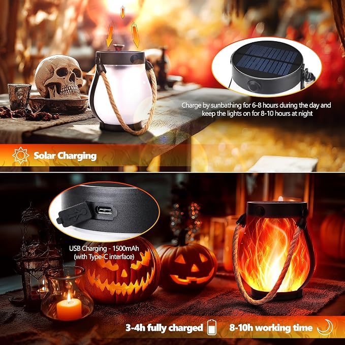 Halloween Solar Flame Lantern Hanging Outdoor Waterproof Purple
