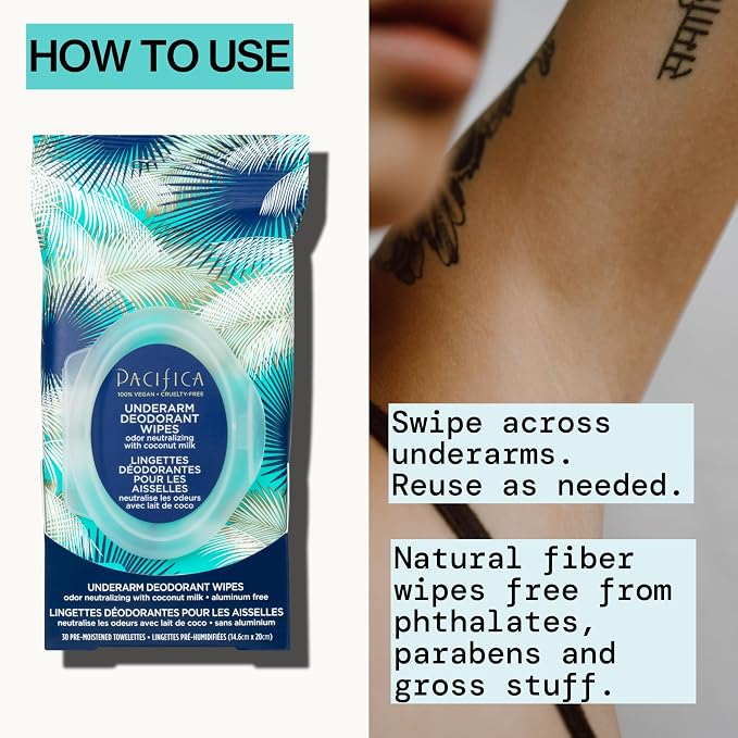 Pacifica Beauty Coconut Milk & Essential Oils Underarm Deodorant Wipes