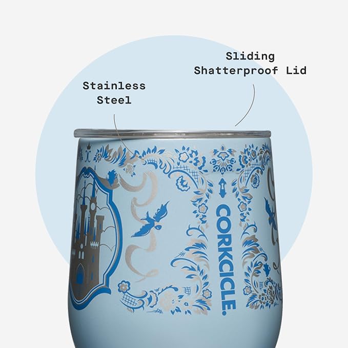 Corkcicle Stemless Insulated Wine Glass Tumbler - Beverages Cold 6 Hours & Hot 3 Hours - Stainless Steel - Easy-Grip - Summer Drinkware Gift - Keeps Drinks Ice - 12 oz - Princess Cinderella