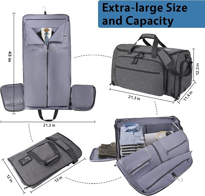 Garment Duffle Bags for Travel, YKK Zippers Carry On Convertible Suit Bag
