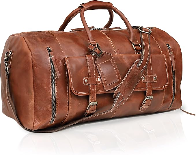 Duffle Leather Travel Bag for Women Men Gym Sports Overnight Weekend Airplane