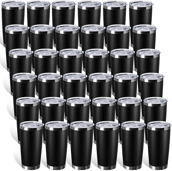 Sieral 36 Pack Stainless Steel Tumblers Bulk with Lids Double Wall Vacuum Insulated Coffee Cups Blank leakproof Powder Coated Tumblers for Engraving Wedding Graduation Party Favors(16 oz,Black)