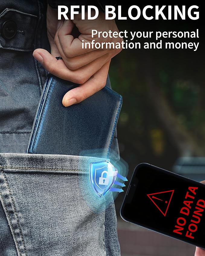 Mens Wallet Bifold Genuine Leather RFID Blocking Wallet