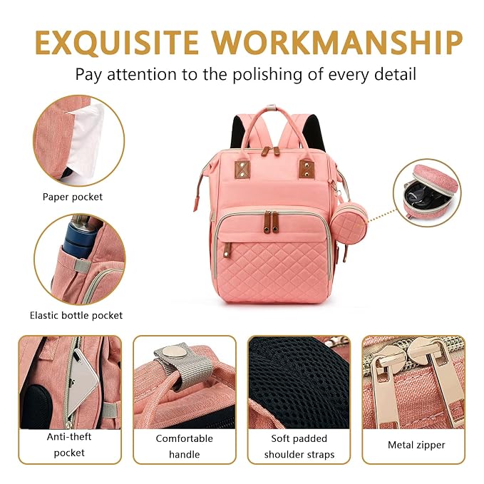 Diaper Bag Backpack with Changing Station Portable 3 in 1 Multifunction