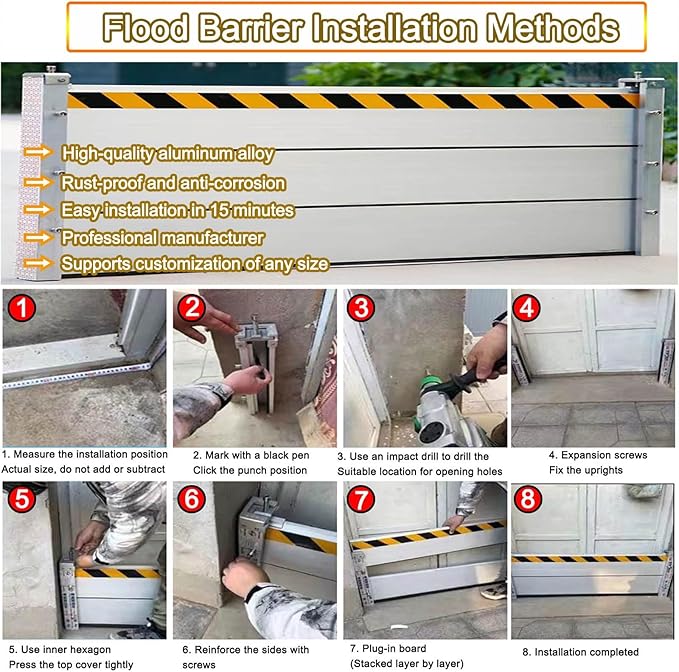 Reusable Flood Barrier, 3/4/5/6/7/8/9/10/11/12/13ft Long Heavy Duty Aluminum