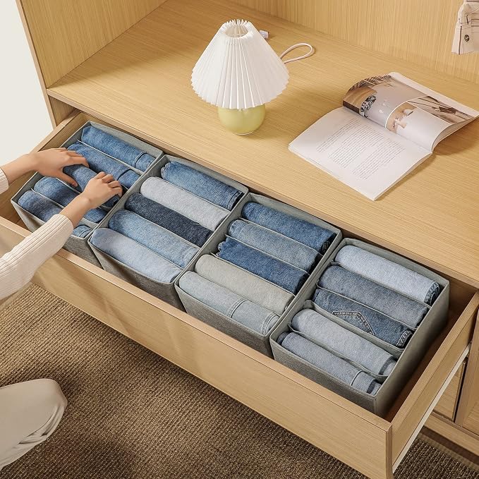 Jeans Drawer Organizers for Clothing, 5 Compartment Wardrobe Storage Box