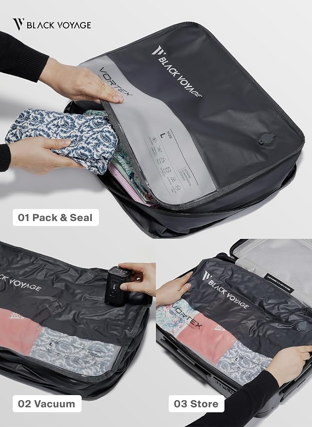 Black Voyage Reusable Vacuum Compression Travel Bag