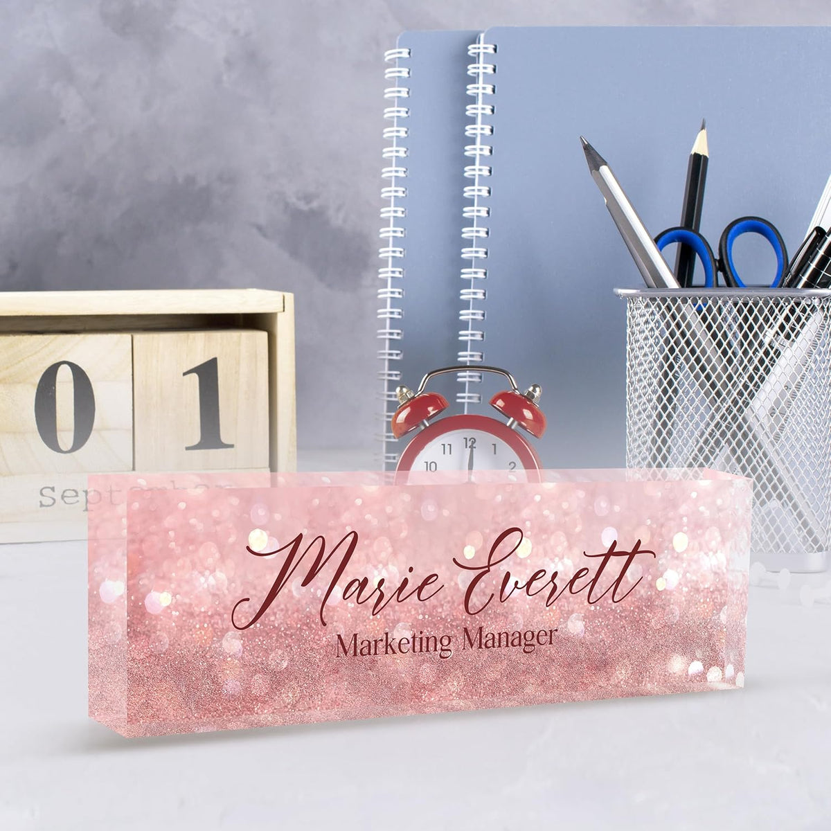 Custom Name Plate for Desk | Personalized Desk Name Plate | Personalized Boss Employee Teacher Appreciation Gifts | Acrylic Name Plate Office Desk Accessories (A-Pink Quartz)