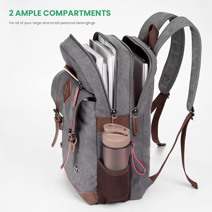 Modoker Vintage Backpack for Men Women, Canvas Bookpack Fits Most 15.6 Inches