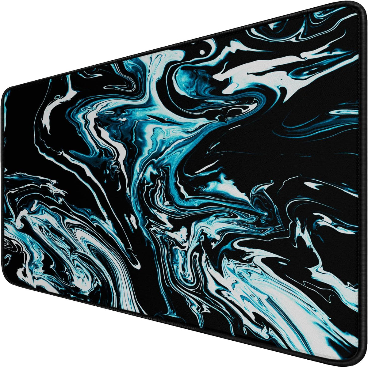 Gaming Mouse Pad with Stitched Edges, Durable Non-Slip Natural Rubber Base, Waterproof Computer Keyboard Pad Mat for Esports Pros/Gamer/Desktop/Office/Home - Marble Cyan