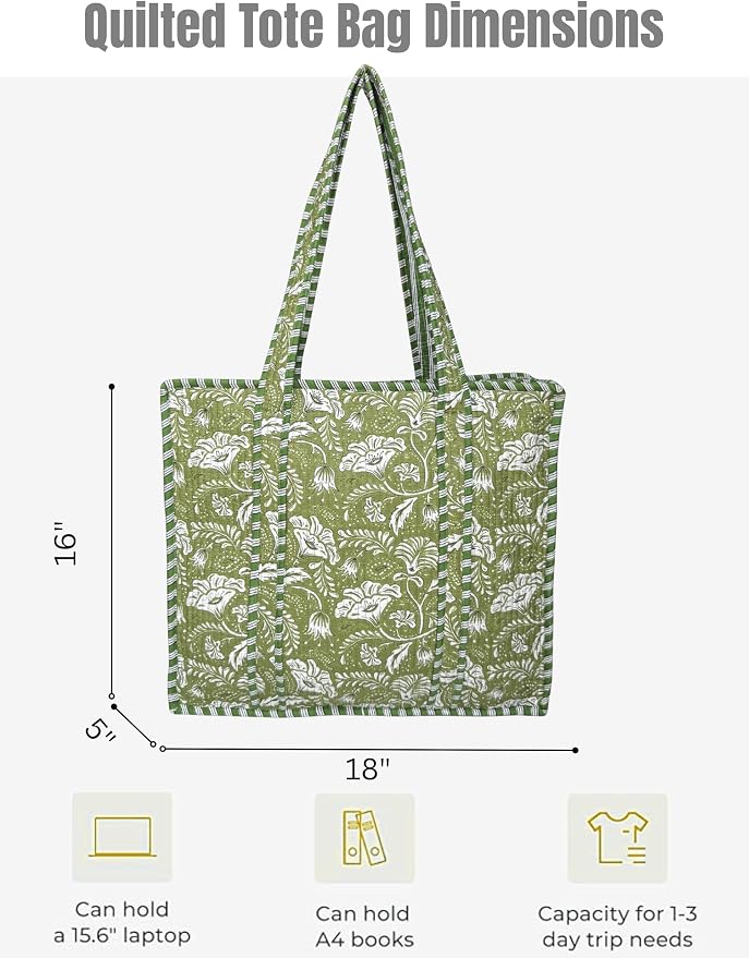 Cotton Quilted Tote Bag for Women – Large Beach & Travel Tote