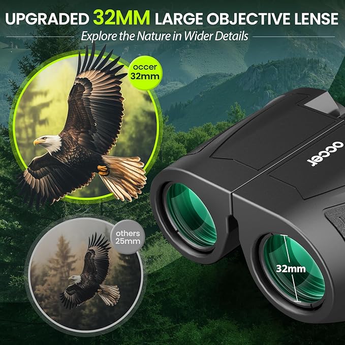 Occer 12x32 Compact Binoculars for Adults High Powered, Large Eyepiece