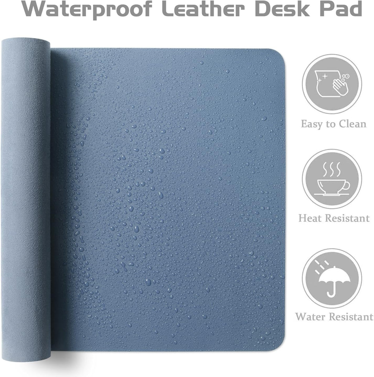 Aothia Leather Desk Pad Protector, Office Desk Mat, Large Mouse Pad, Laptop Desk Pad, Non-Slip PU Leather Desk Blotter, Waterproof Desk Writing Pad for Office and Home (Denim Blue, 47" x 17")