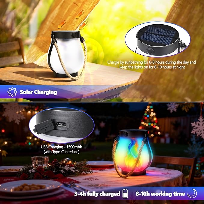 Christmas Solar Flame Lanterns Hanging Outdoor Waterproof