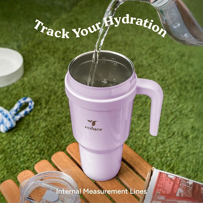 Reduce 40 oz Stainless Steel Tumbler with Handle - Dual-Wall Vacuum Insulated Travel Mug, Sweat-Proof Lid & Reusable Straw - Keeps Drinks Cold for 24 Hrs, Fits Cupholders, Dishwasher Safe-Purple Punch