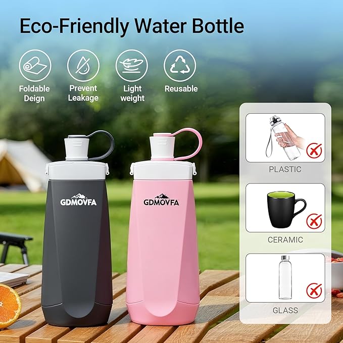 Collapsible Water Bottles, 20oz Reusable Silicone Foldable Water Bottle