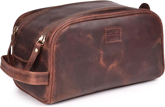 LEATHER VILLAGE Premium Leather Toiletry Travel Pouch