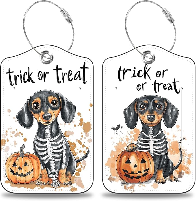 Halloween Funny Dachshund Dog and Pumpkin Set of 2 Luggage Tags