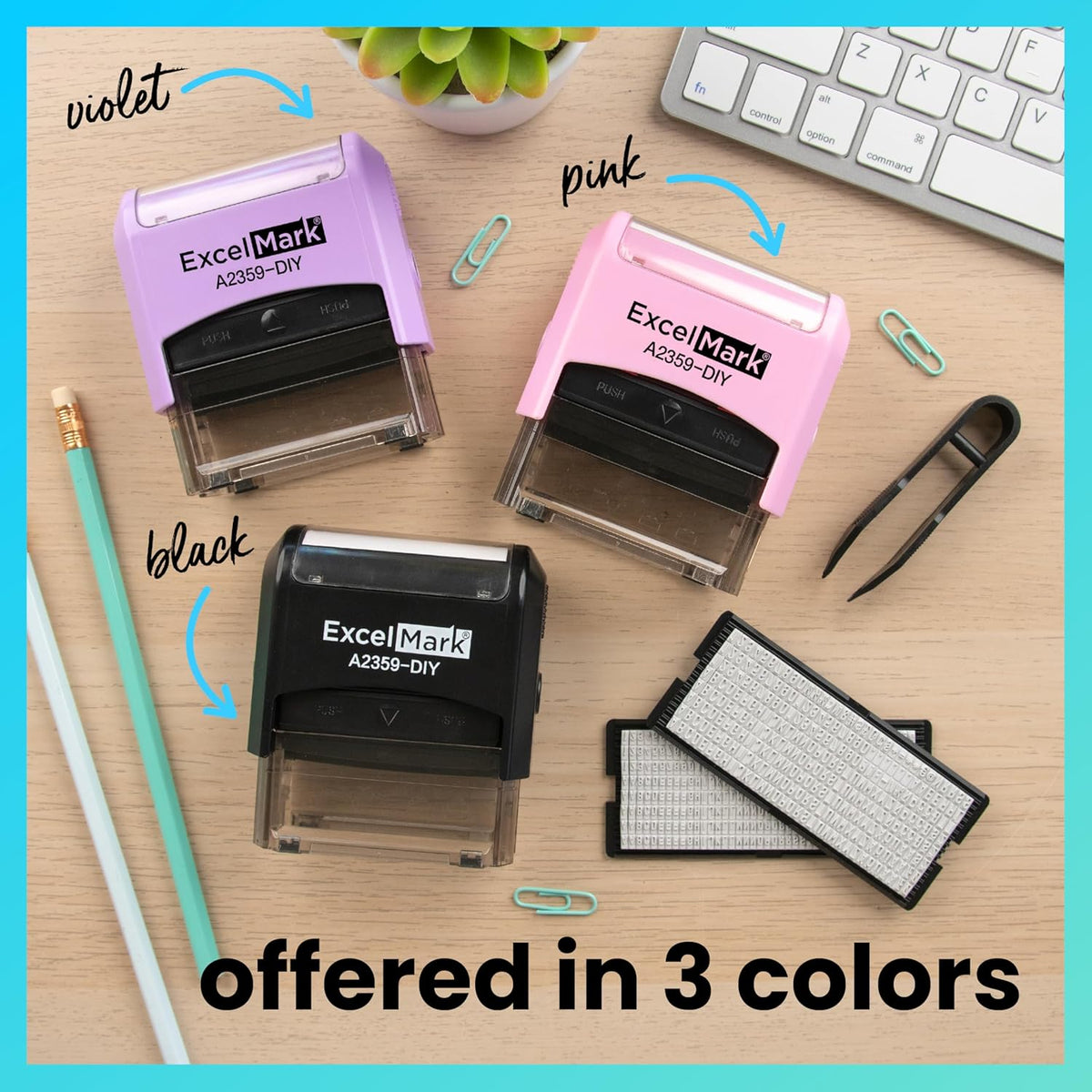 ExcelMark Self-Inking DIY Custom Rubber Stamp Kit - Personalized Stamper for Business or Home - Address Stamp, Message Stamp, and More (Pink)